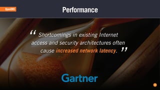 Performance
Shortcomings in existing Internet
access and security architectures often
cause increased network latency.
”
“
15
 