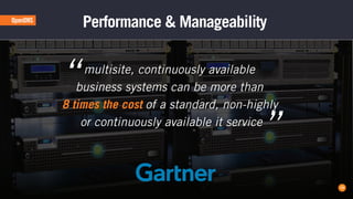 Performance & Manageability
multisite, continuously available
business systems can be more than
8 times the cost of a standard, non-highly
or continuously available it service
”
“
16
 
