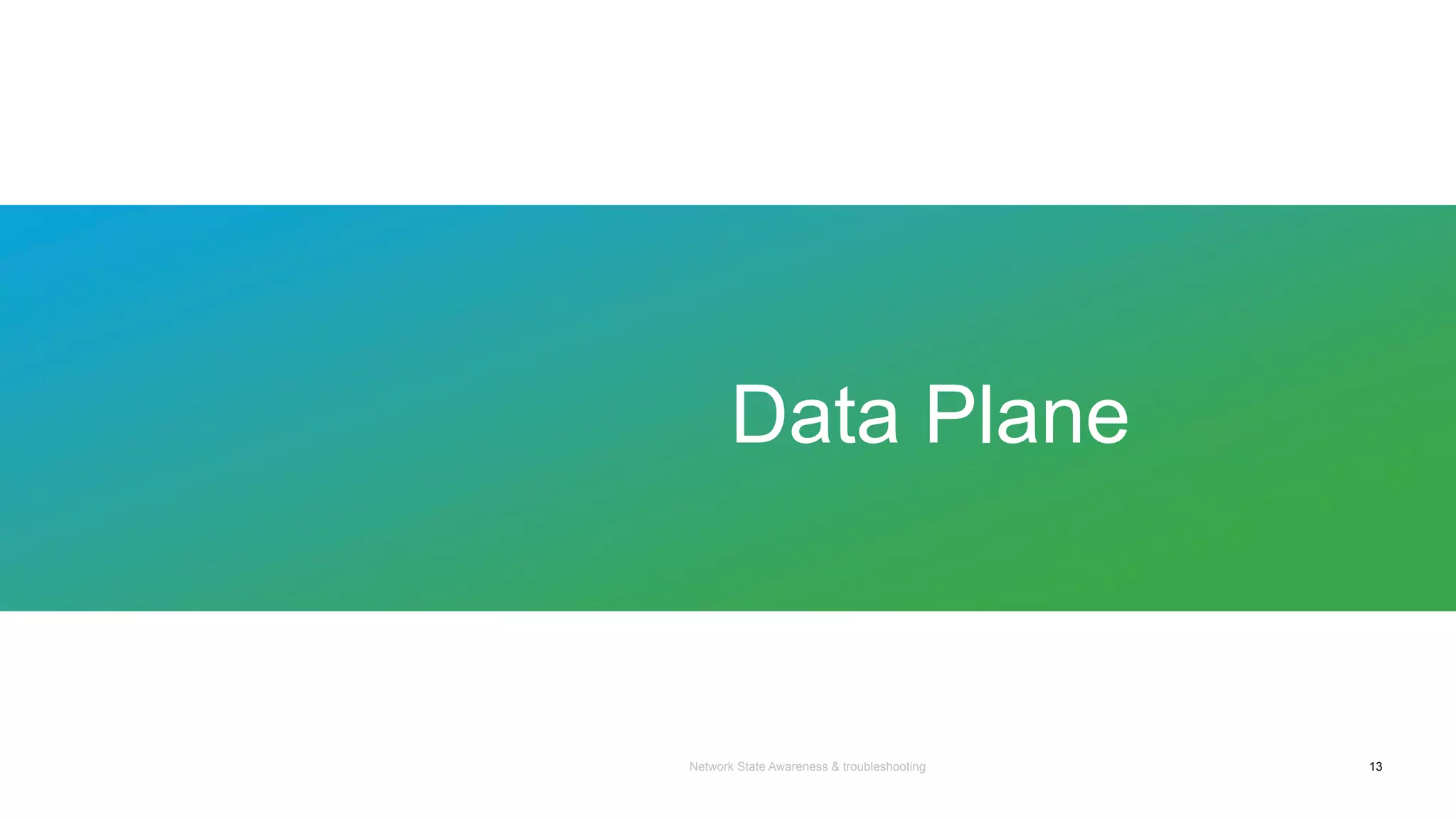 Network State Awareness & troubleshooting
Data Plane
13
 