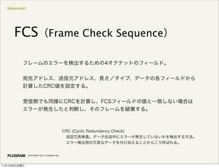 Network#1
FCS Frame Check Sequence
COPYRIGHT 2011 PLUGRAM, INC.
11 12 9