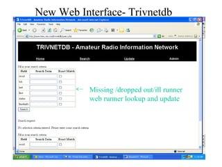 New Web Interface- Trivnetdb Missing /dropped out/ill runner  web runner lookup and update  