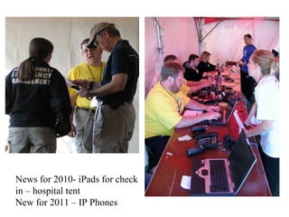 News for 2010- iPads for check  in – hospital tent  New for 2011 – IP Phones  