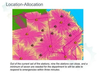 Where should a factory be built to minimize the distance to distribution centers?In these examples, facilities would represent the fire stations, retail stores, and factories; demand points would represent buildings, customers, and distribution centers.