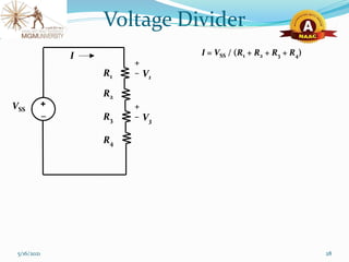 5/16/2021 28
I = VSS / (R1 + R2 + R3 + R4)
Voltage Divider
+
– V1
+
– V3
R2
R1
VSS
I
R3
R4

+
 