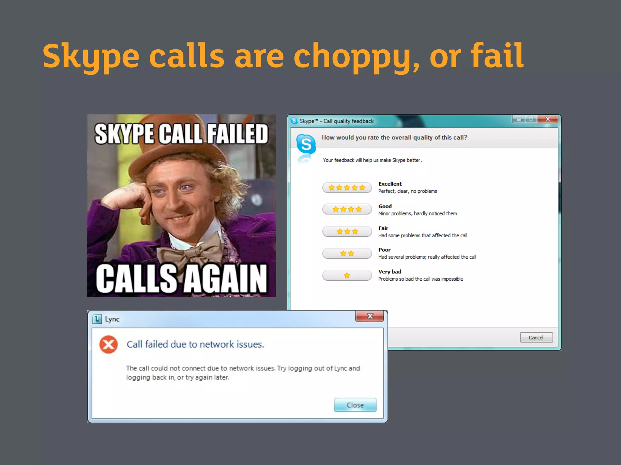 Skype calls are choppy, or fail
 