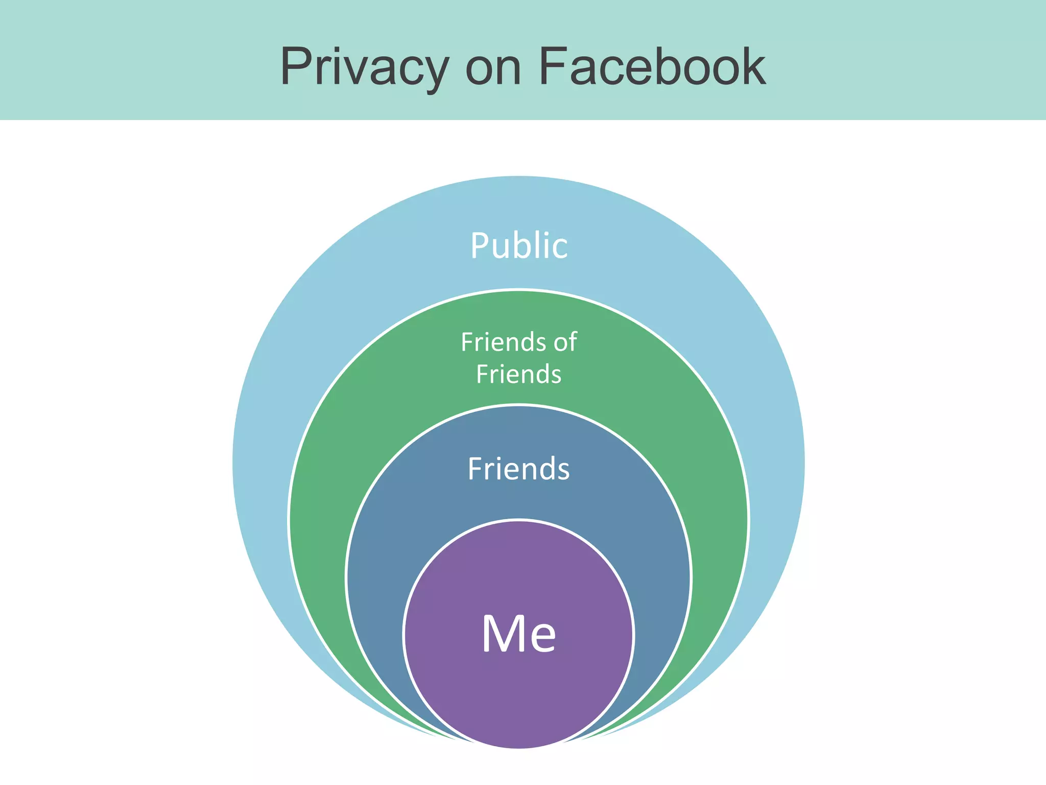 Privacy on Facebook


       Public

       Friends of
        Friends


       Friends



        Me
 