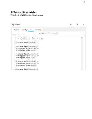 7
3.2 Configuration of switches:
The detail of VLANs has shown below:
 