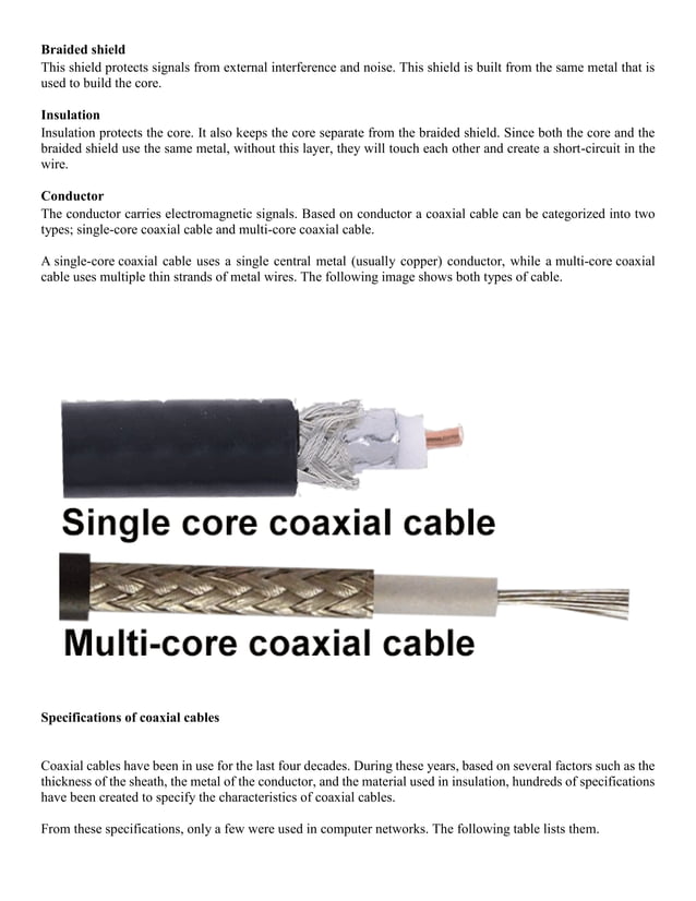 Network cable types and specifications