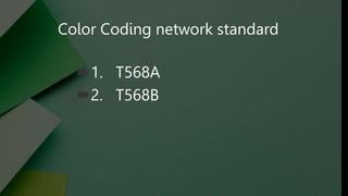 Color Coding network standard
1. T568A
2. T568B
 