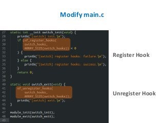 Modify main.c
Register Hook
Unregister Hook
 