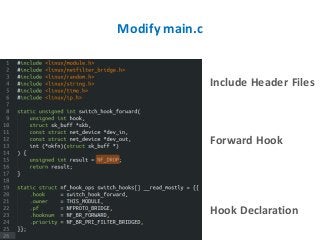 Modify main.c
Include Header Files
Forward Hook
Hook Declaration
 