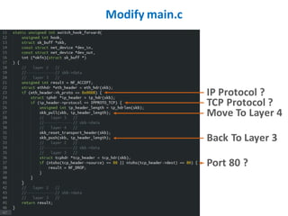 Modify main.c
IP Protocol ?
TCP Protocol ?
Move To Layer 4
Back To Layer 3
Port 80 ?
 