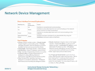 Describe the recommended approach to applying Cisco IOS security
features on network routers
09/06/13
Instructional Design-Computer Networking -
Bridges Educational Group
Network Device Management
 