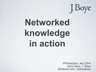 Networked
knowledge
in action
Philadelphia, May 2014
Janus Boye, J. Boye
jb@jboye.com, @janusboye
 