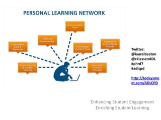 Networked Learning

Twitter:
@laurelbeaton
@cklassenADL
#phrd7
#adlcpd
http://todaysme
et.com/ADLCPD

Enhancing Student Engagement
Enriching Student Learning

 