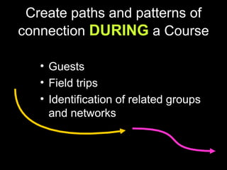 Create paths and patterns of connection  DURING  a Course Guests Field trips Identification of related groups and networks 