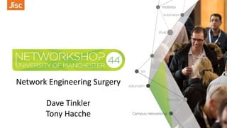 Network Engineering Surgery
Dave Tinkler
Tony Hacche
 