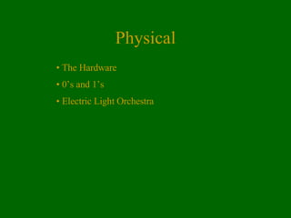 Physical The Hardware 0’s and 1’s Electric Light Orchestra 