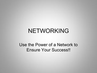 NETWORKING
Use the Power of a Network to
Ensure Your Success!!
 