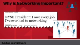 Why is Networking
Important?
BuildingYour Network
 