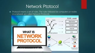 Network Ptotocol
 Protocol means a set of rules. The rules followed be computers or nodes
in a network are called Network Protocols.
 