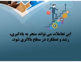 ‫يادگي‬ ‫به‬ ‫منجر‬ ‫تواند‬ ‫مي‬ ‫تعامﻼت‬ ‫اين‬
،‫ري‬
‫شود‬ ‫باﻻتري‬ ‫سطح‬ ‫در‬ ‫عملكرد‬ ‫و‬ ‫رشد‬
.
17
 