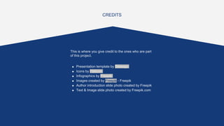 This is where you give credit to the ones who are part
of this project.
⬣ Presentation template by Slidesgo
⬣ Icons by Flaticon
⬣ Infographics by Freepik
⬣ Images created by Freepik - Freepik
⬣ Author introduction slide photo created by Freepik
⬣ Text & Image slide photo created by Freepik.com
CREDITS
 