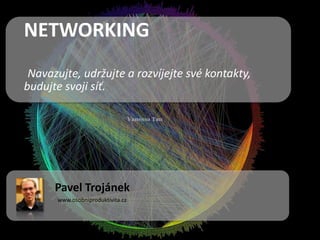 NETWORKING
Navazujte, udržujte a rozvíjejte své kontakty,
budujte svoji síť.

Pavel Trojánek
www.osobniproduktivita.cz

 