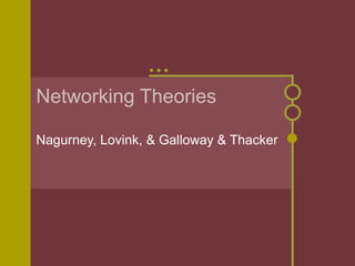 Networking Theories Nagurney, Lovink, & Galloway & Thacker   