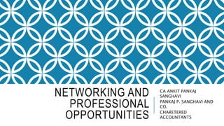 NETWORKING AND
PROFESSIONAL
OPPORTUNITIES
CA ANKIT PANKAJ
SANGHAVI
PANKAJ P. SANGHAVI AND
CO.
CHARETERED
ACCOUNTANTS
 