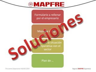 Formulario a rellenar
por el empresario
Mapa de riesgos
Análisis de la situación
y comparativa con el
sector
Plan de …
I Encuentro Empresarial ASEDES 2014 Seguros MAPFRE Espartinas
 