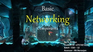 Basic
Networking
Components
By: A.Nirojan
Student ID : J/IT/18/12/01
Batch : CSD – 12
Assessor : Mr.Neroojan
 
