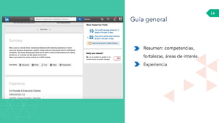 14
Resumen: competencias,
fortalezas, áreas de interés.
Experiencia
Guía general
 