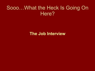 Sooo…What the Heck Is Going On Here? <ul><li>The Job Interview </li></ul>