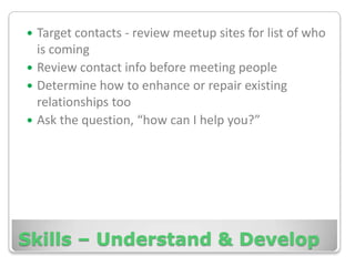 Losing out on job possibilities Losing out on meeting people who could impact your lifeLosing out on business or a saleIt becomes a challenge, if not impossible to become an expertYou won’t build a brandWhat are the implications if you don’t network?