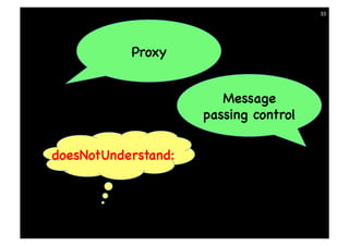 33




           Proxy


                        Message
                     passing control

doesNotUnderstand:
 