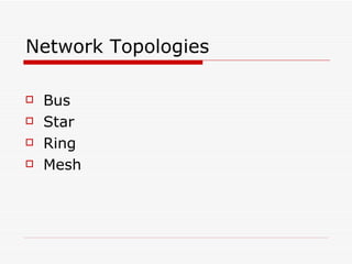 Network Topologies Bus Star Ring Mesh 