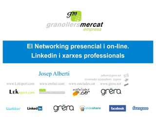 El Networking presencial i on-line.
Linkedin i xarxes professionals
Josep Alberti
www.Leksport.com

www.emfasi.com

jalberti@grera.net
@estelades @jepialberti @grera

www.estelades.cat

www.grera.net

 
