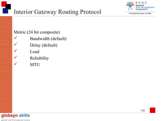 Interior Gateway Routing Protocol
Metric (24 bit composite)

Bandwidth (default)

Delay (default)

Load

Reliability

MTU

170

 