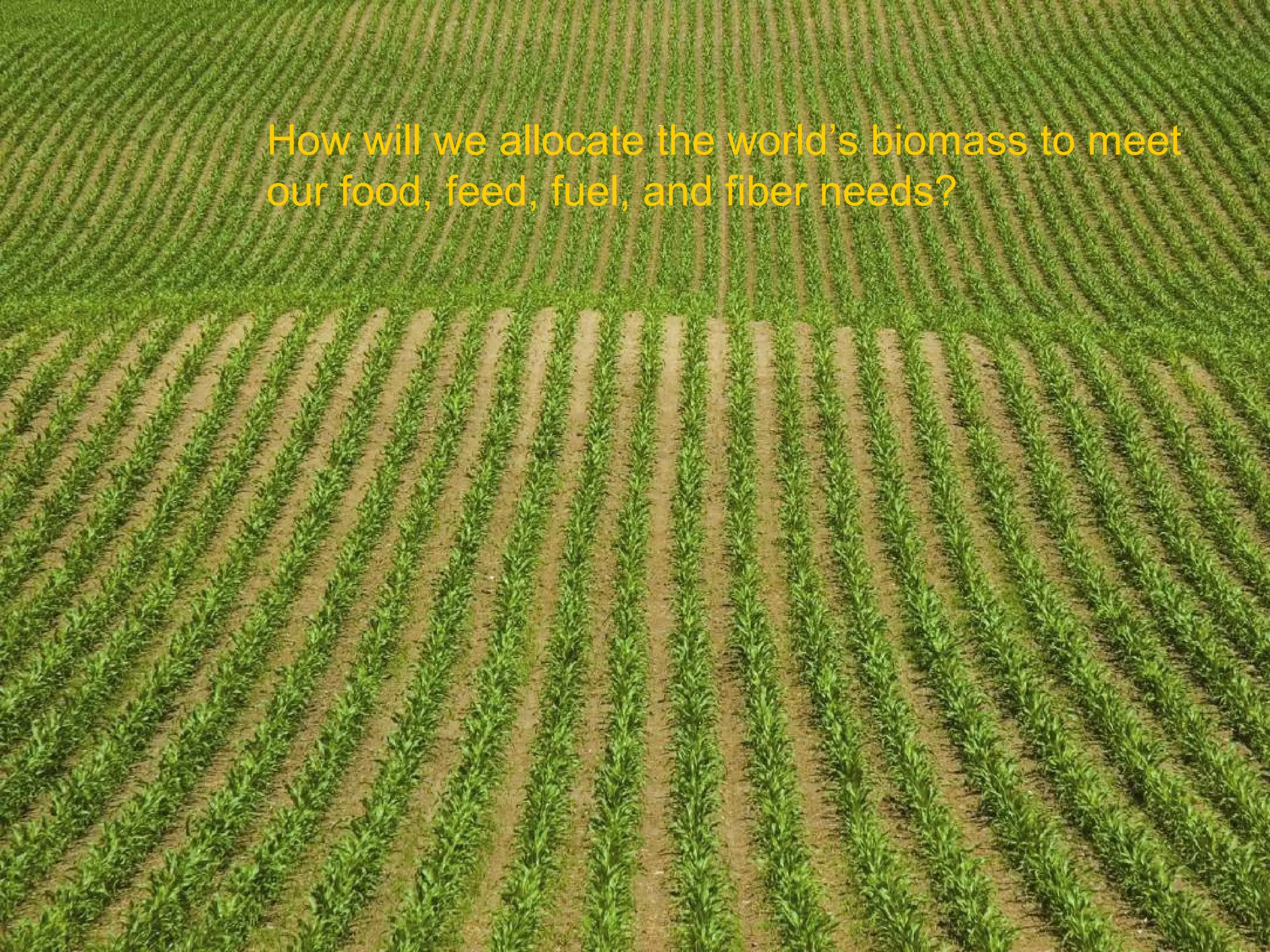 How will we allocate the world’s biomass to meet
our food, feed, fuel, and fiber needs?
 