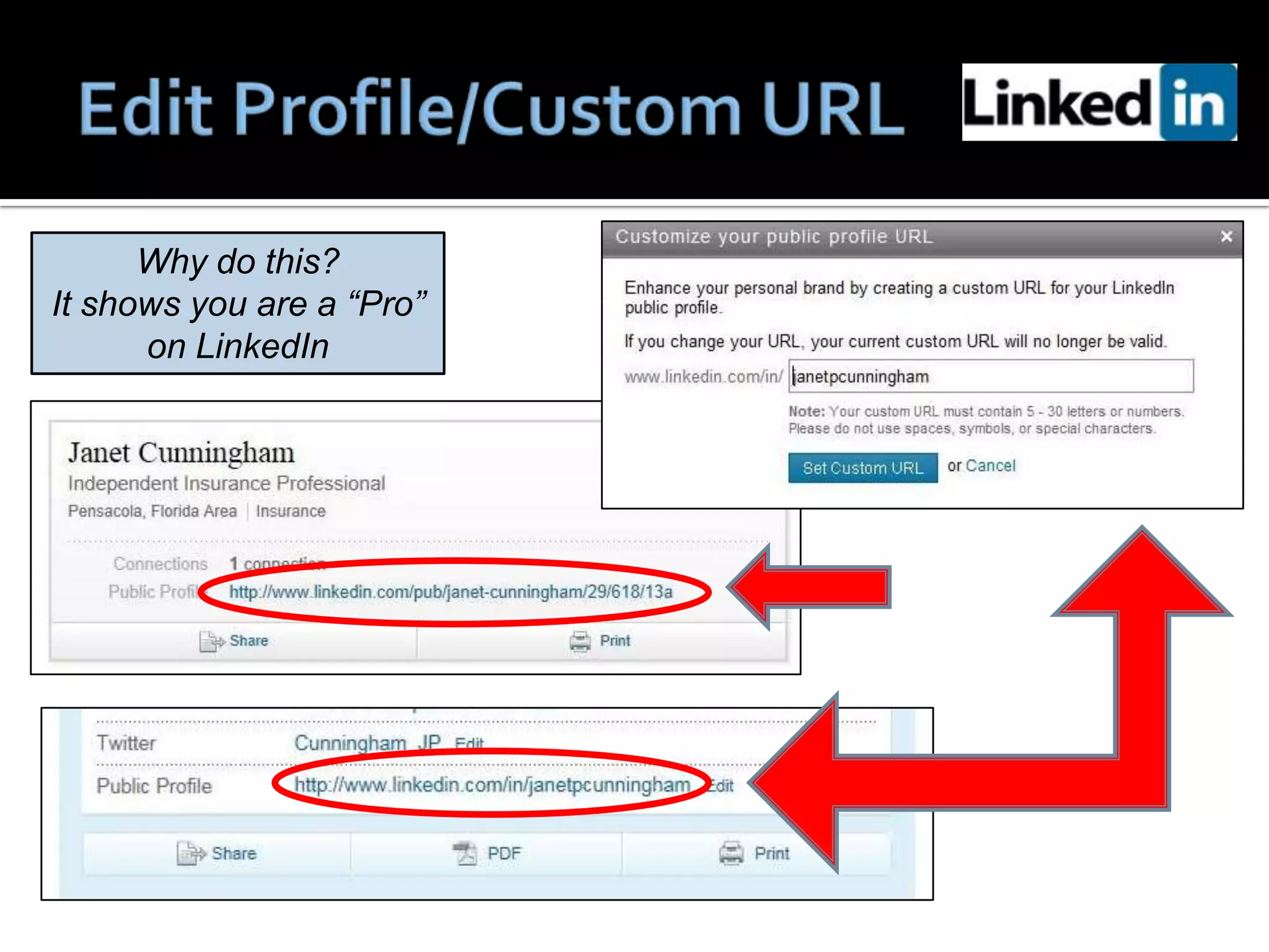 Why do this?
It shows you are a “Pro”
      on LinkedIn
 