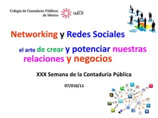 Networking y Redes Sociales  el arte de crear y potenciar nuestras relaciones y negocios XXX Semana de la Contaduría Pública  07/010/11 