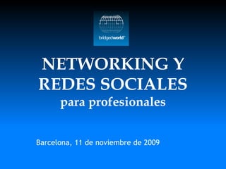 NETWORKING Y
REDES SOCIALES
      para profesionales


Barcelona, 11 de noviembre de 2009
 