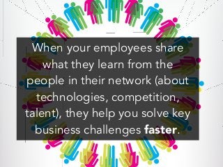 When your employees share
what they learn from the
people in their network (about
technologies, competition,
talent), they help you solve key
business challenges faster.
 
