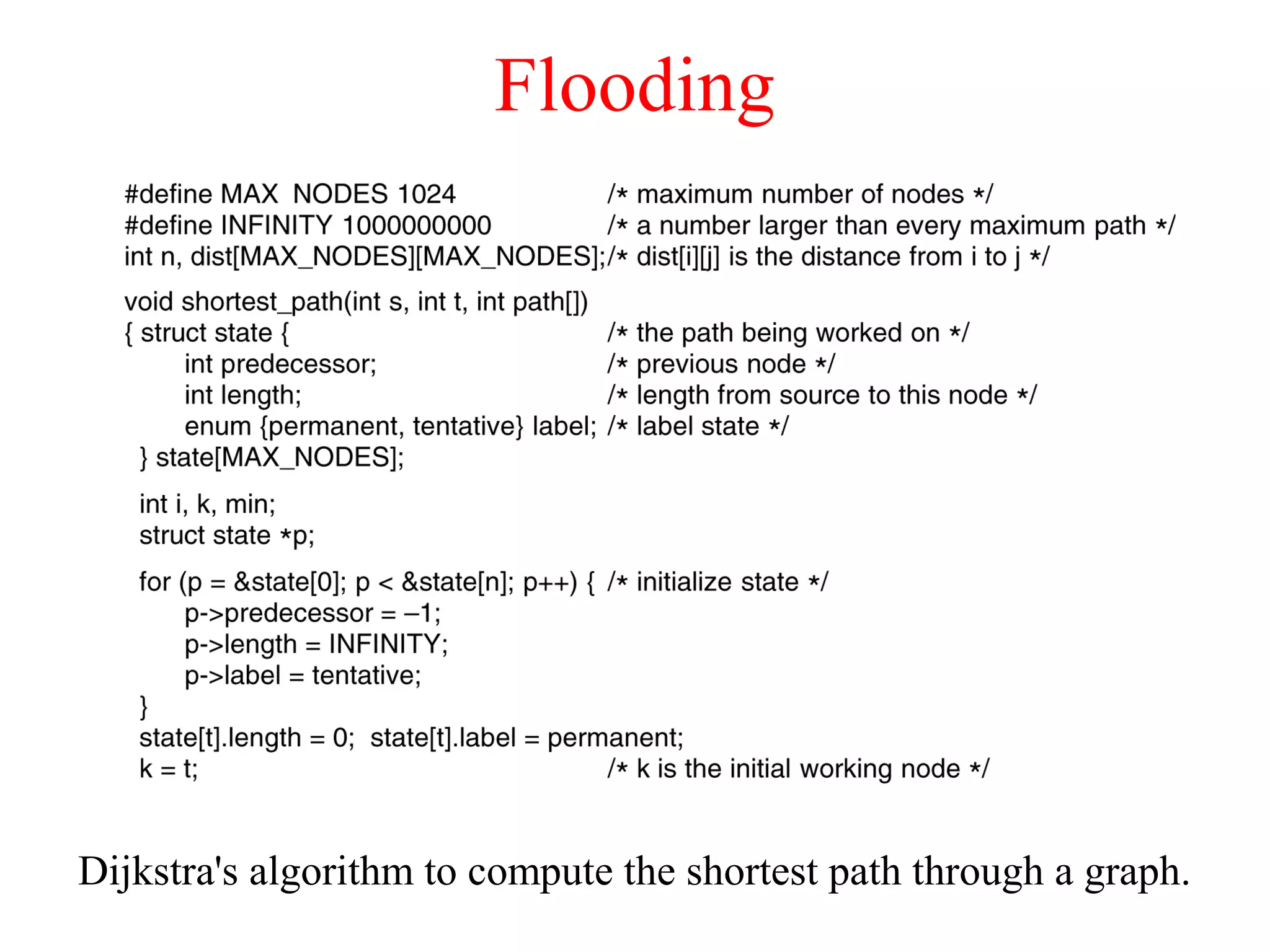 Flooding
Dijkstra's algorithm to compute the shortest path through a graph.
5-8 top
 