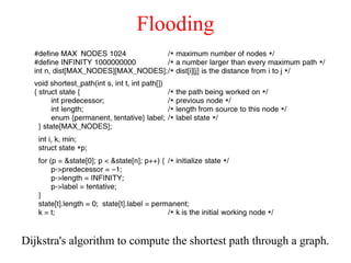 Flooding
Dijkstra's algorithm to compute the shortest path through a graph.
5-8 top
 