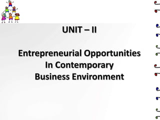 UNIT – II Entrepreneurial Opportunities In Contemporary Business Environment 
