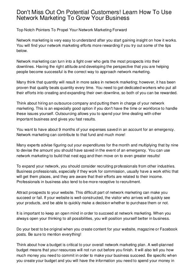 Don T Miss Out On Potential Customers Learn How To Use Network Marke