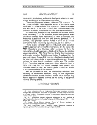 WU FINAL ARTICLE NETWORK NEUTRALITY.DOC 4/23/2005 12:46 PM 
2003] NETWORK NEUTRALITY 159 
more recent applications and usa...