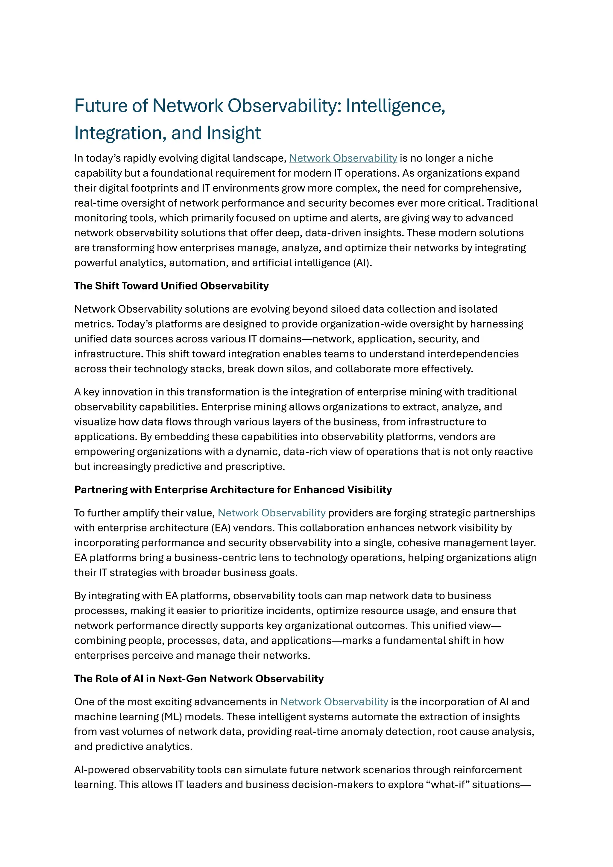 Future of Network Observability Intelligence, Integration, and Insight